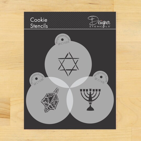3.5-Inch Large Jewish Symbols Cookie & Cupcake Stencils: Dreidel, Star of David, Menorah | C183 by Designer Stencils |